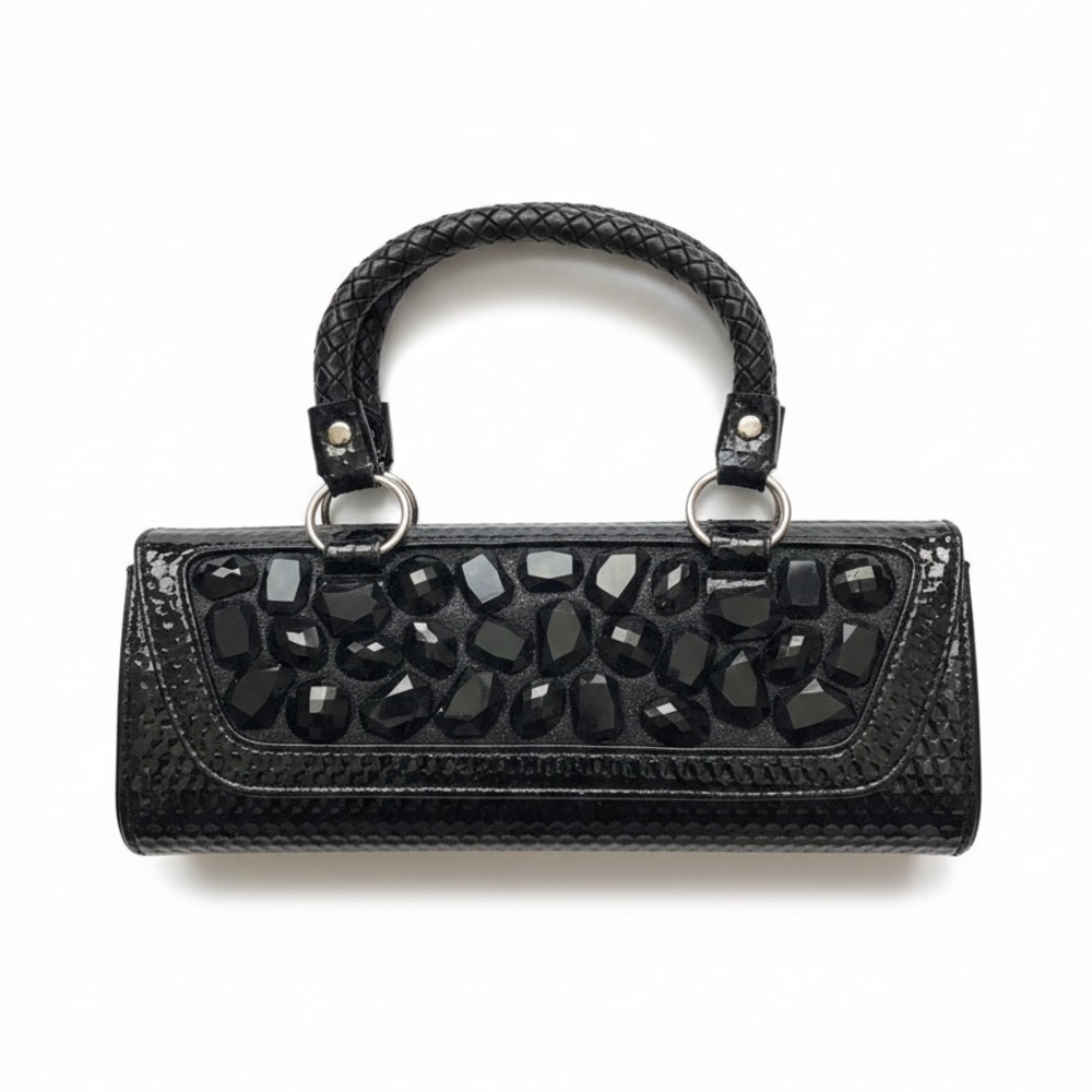 Y2K Glam Black Patent Purse with Oversized Jewels